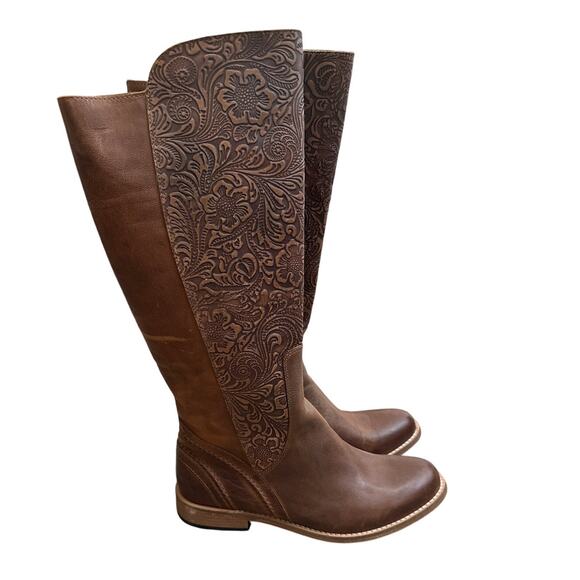 Lucchese Spirit Cowboy Boots Floral Tooled Leather Boots Size 8.5 Handcrafted - Picture 6 of 10